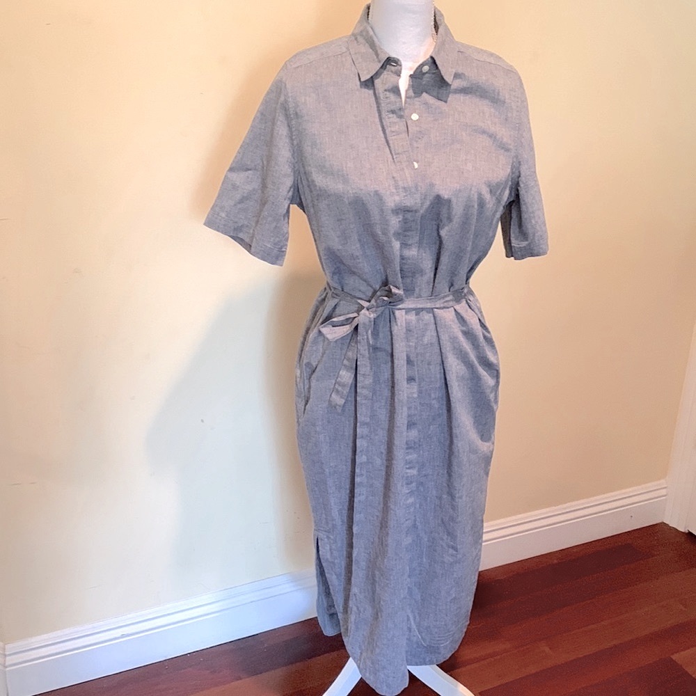 TROVATA Birds of Paradise Chambray Shirt Dress Minimalist Cottagecore Size S - Picture 1 of 8